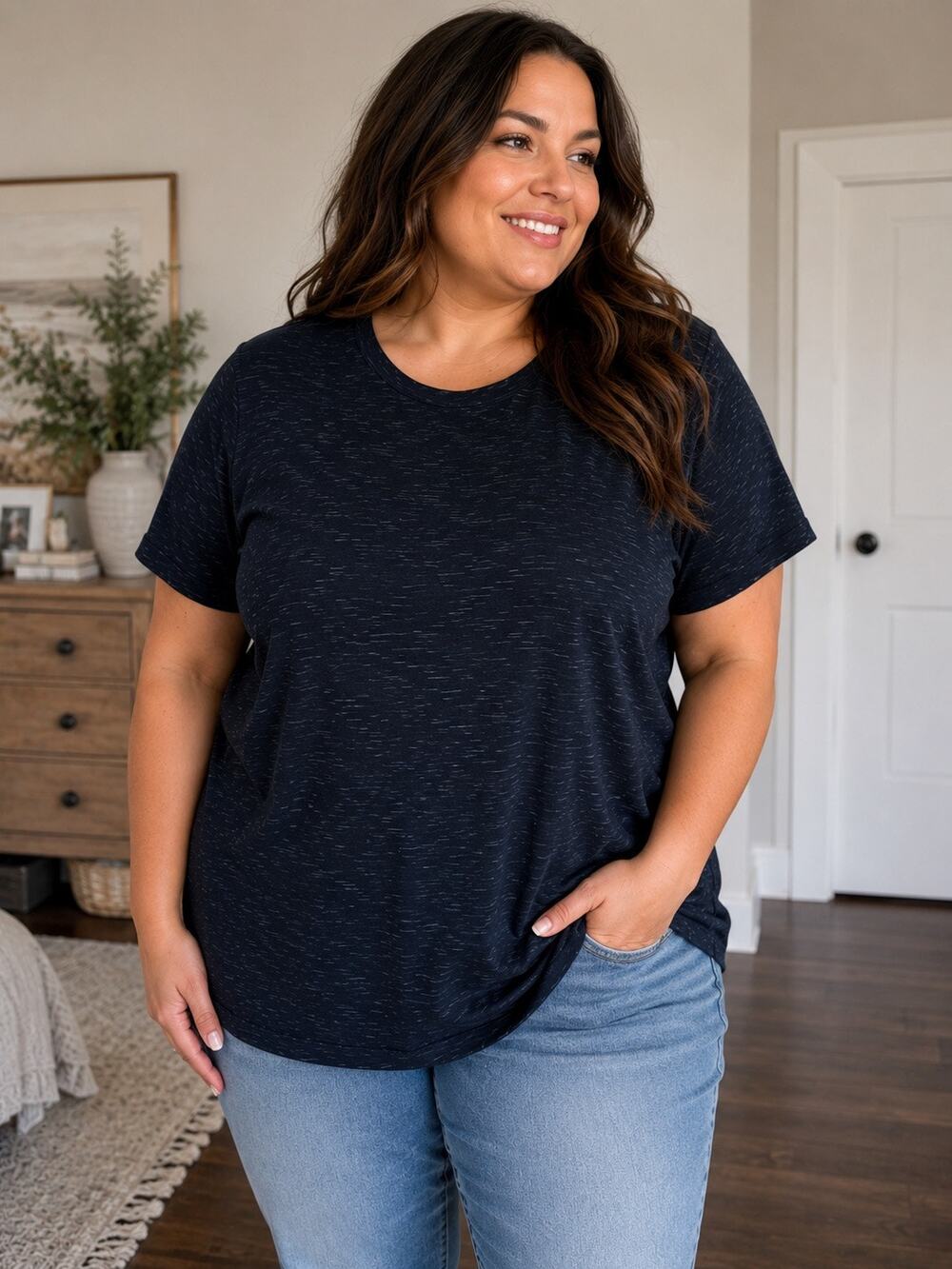 Ava & Viv Black Space Dye Tee Shirt Womens 3X 22 Rayon Stretch Plus Size Top